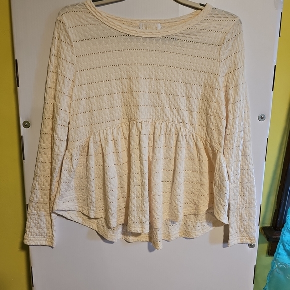 BKK Chance Juniors Large Baby Doll Eyelet Lace Peplum Cream Top Blouse Cute! - Picture 1 of 7